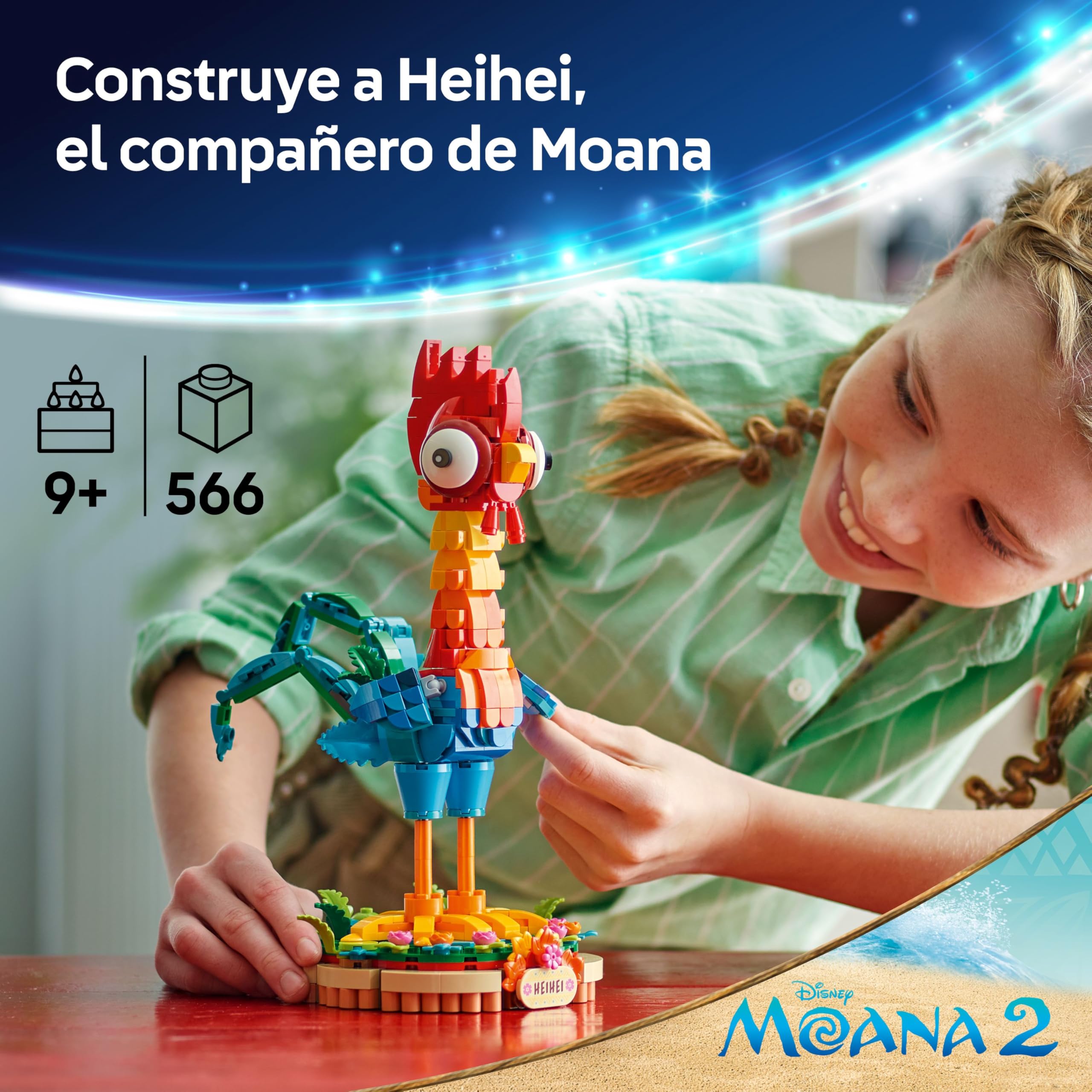 LEGO | Disney Vaiana 2 Heihei Juguete de Construcción - Figura Articulada de Animal con Cabeza Giratoria, Alas Móviles y Plumas en la Cola con Base de Exposición - Regalo para Niñas de 9+ Años 43272