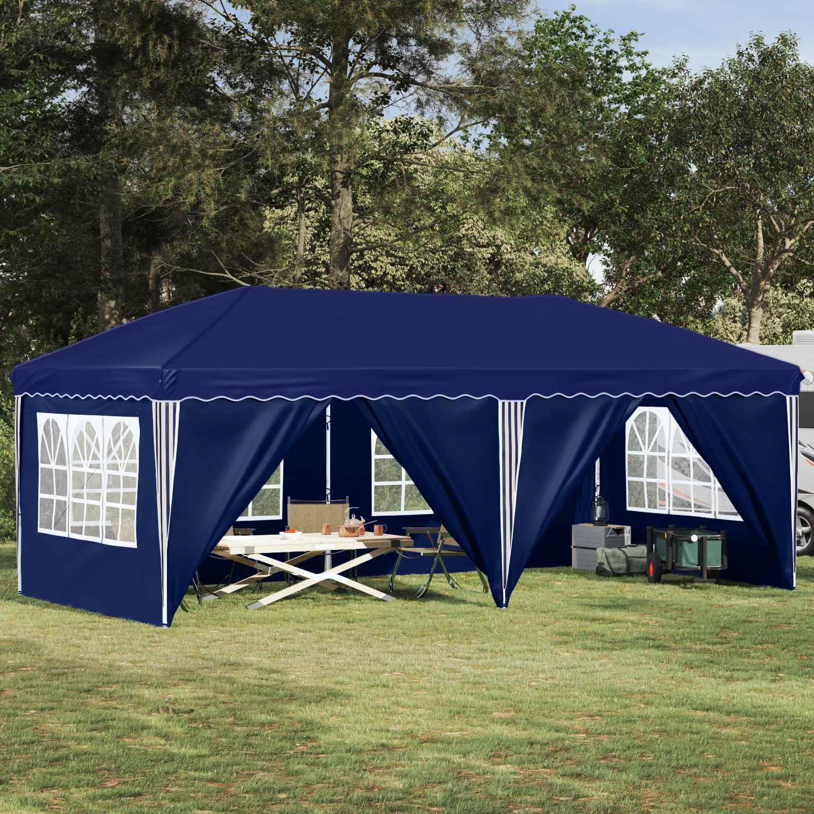 Carpa para fiestas de 6x3m azul gazebo plegable contra sol y viento