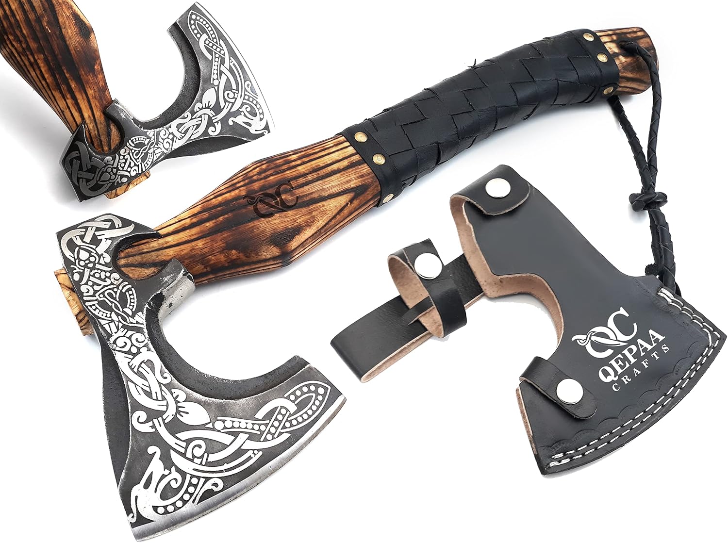 Pizza Cutter Axe Carbon Steel Slicer Chef Viking Axes with Leather Cover - Premium Oven Accessories Ulu Rocking Gifts for Men(Rp Pizza Axe)