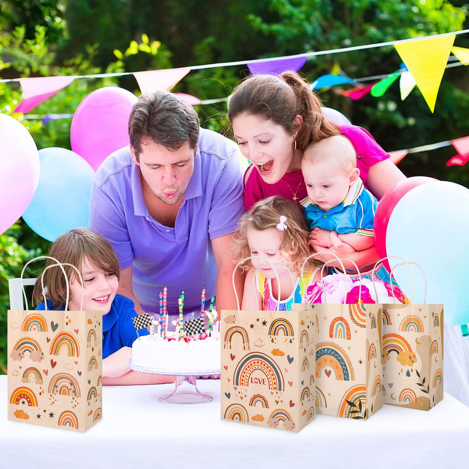 Sacs Cadeaux Joyeux Anniversaire Avec Poignée, Sacs D'emballage De Bonbons En Papier Pour Enfants, Cadeau De Fête D'anniversaire, Poudres, Fournitures De Décoration, 4 Pièces