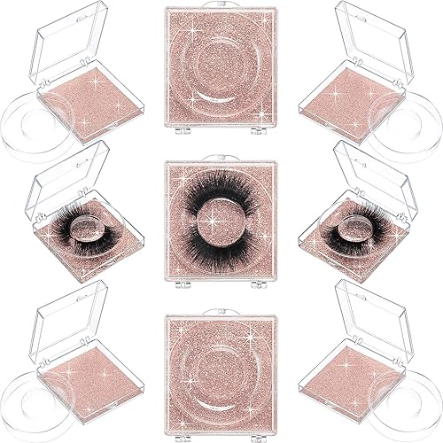 3D Empty Lash Case Glitter Eyelash Box Plastic Eyelash Storage Box False Lashes Holder Storage Box with Lash Tray for Makeup False Eyelashes Care (Champagne)