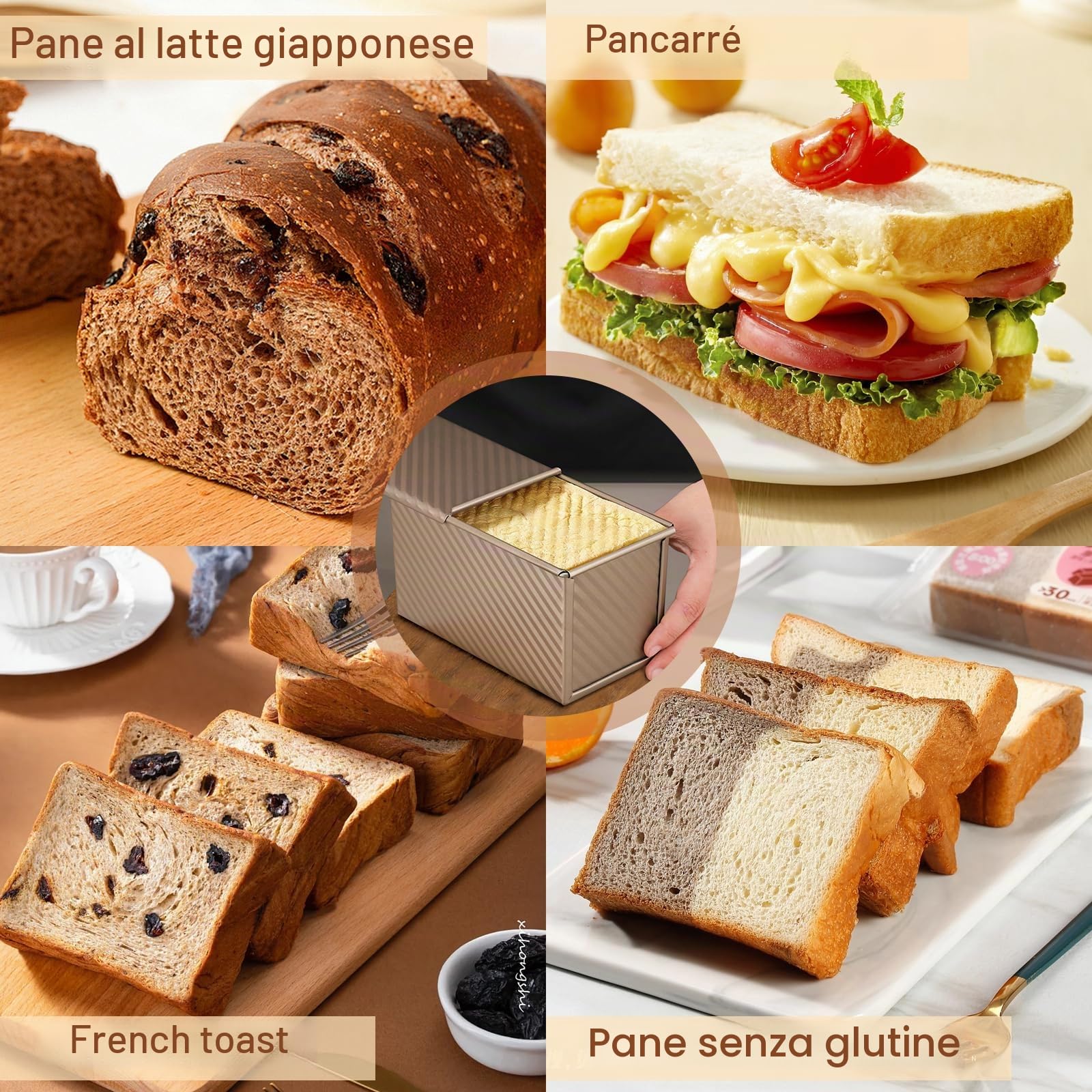 Set di 2 stampi antiaderenti per pane in cassetta con coperchio, ideale per cuocere pane, toast, panini e torte, perfetto per grigliare e cucinare (oro rosa)