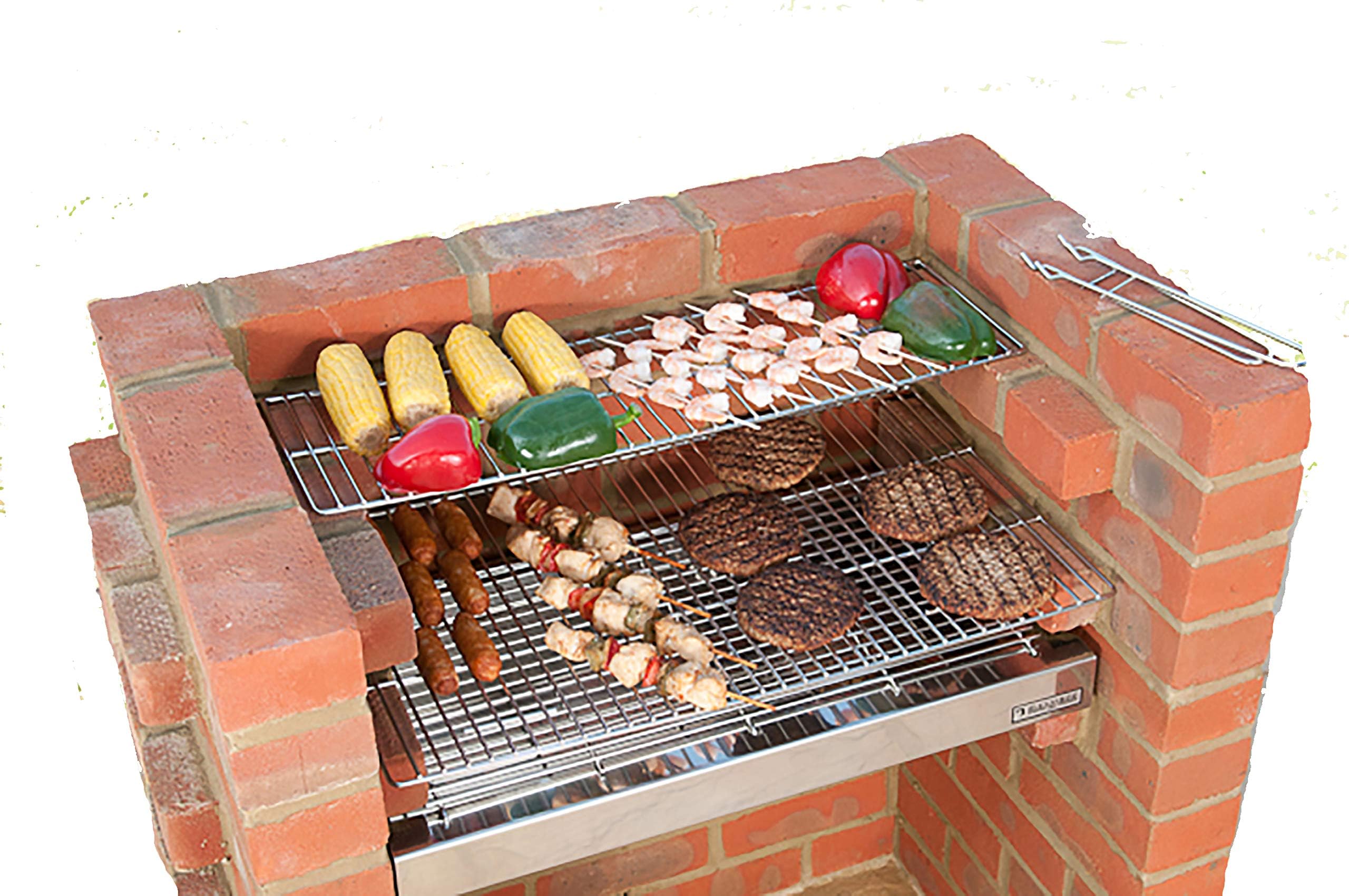 Original DIY 100% Stainless Steel Brick Grill Kit BKB 502 - Built In BBQ Grill for Charcoal. All Hardware including Stainless Steel Cooking Grill and Warming Rack Charcoal Grid, Deep Ash Tray with Ember Guard, Cover & Lifting Handles