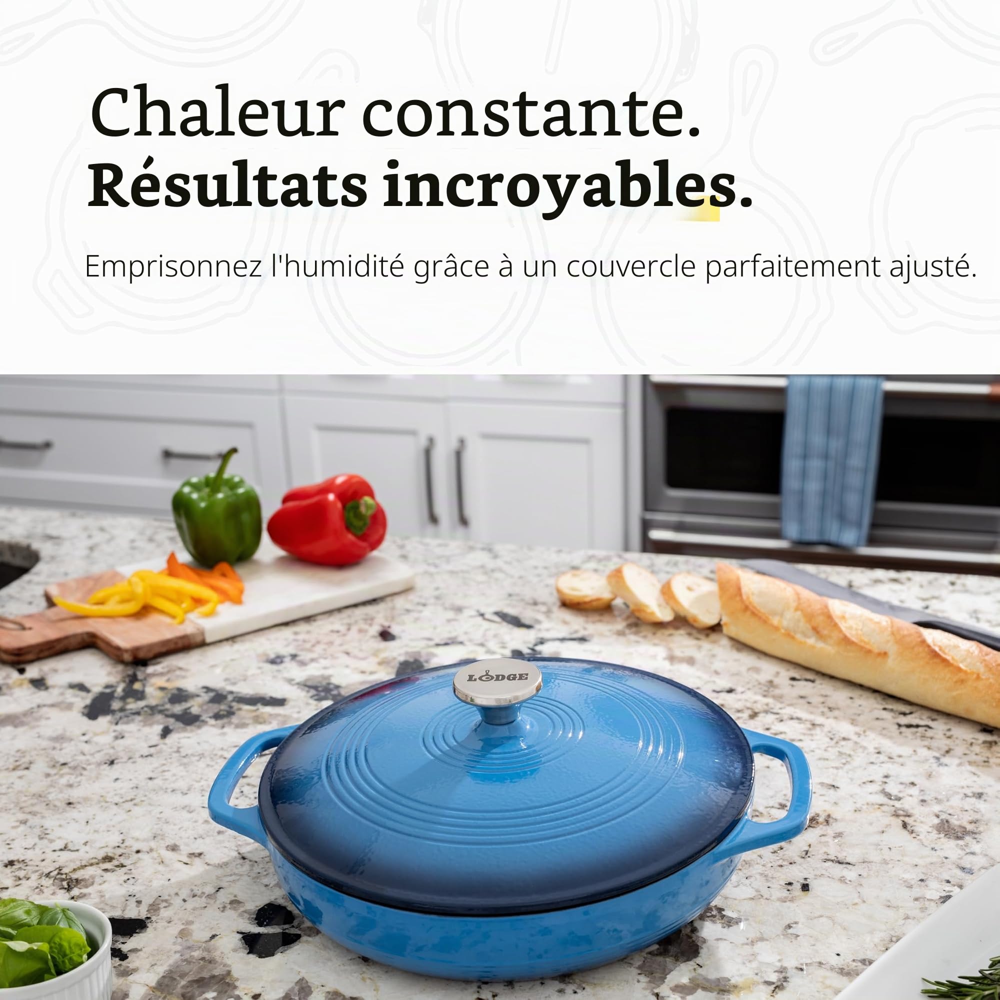Lodge 3.41 Litre/3,6 L en Fonte/Cocotte en Porcelaine en émail, Bleu
