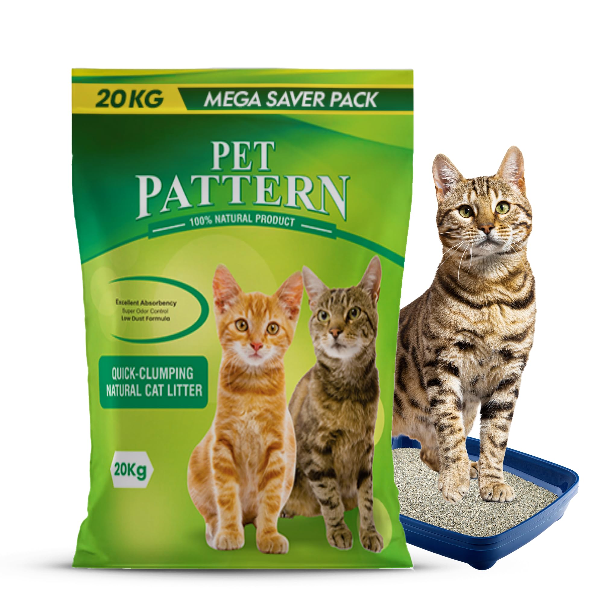 PET Pattern CAT Litter Sand for CAT 20KG, 99.99% Dust Free, Fast Clamping Natural White Ball Shaped Cat Litter 20kg (Non