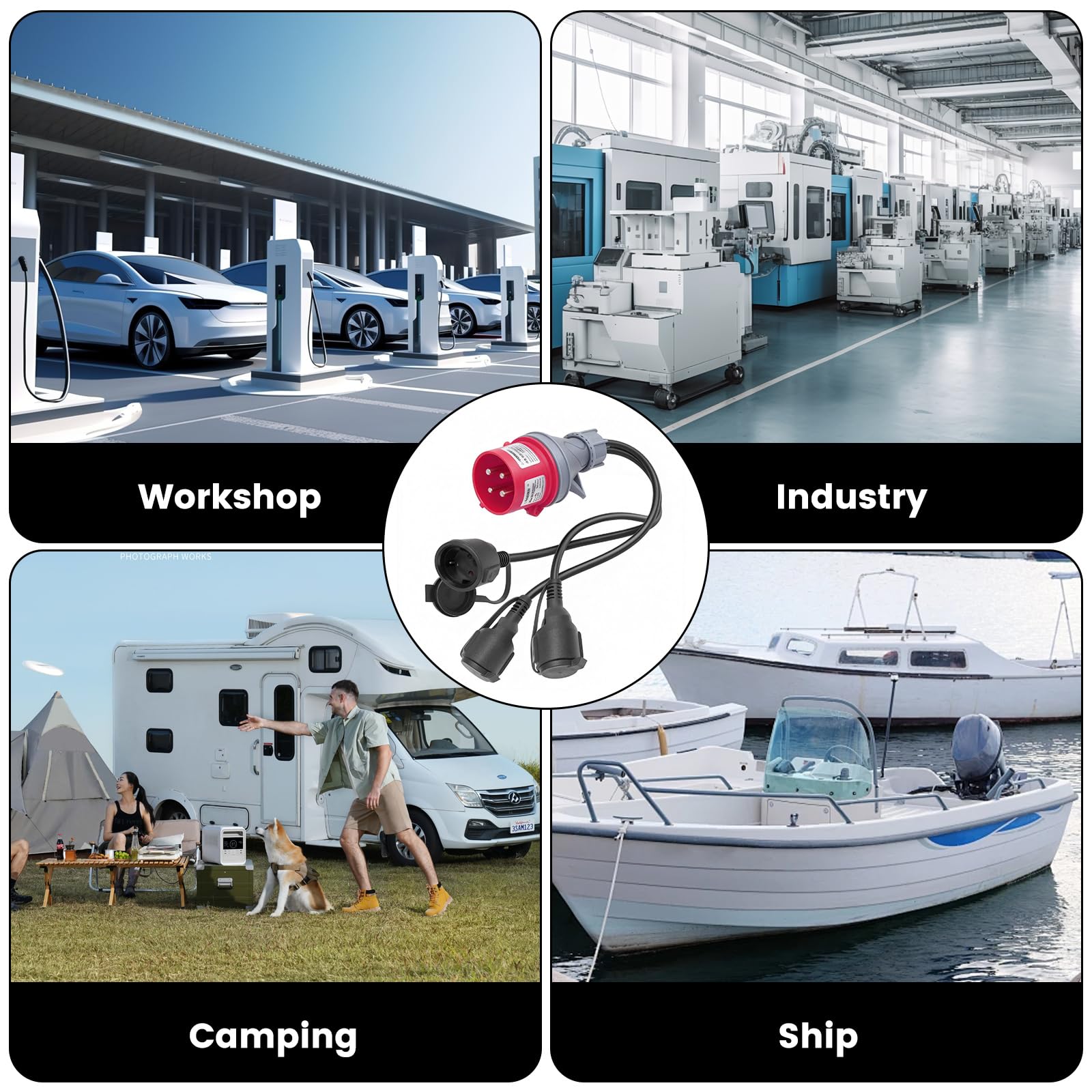 Adaptador Cee 400v a 3x 230v, Distribuidor De Corriente 16a Con Cable De Extensión, Enchufe Industrial Ip44 Impermeable Para Camping, Caravana, Taller Y Obras, Extensor Enchufe De Alta Resistencia
