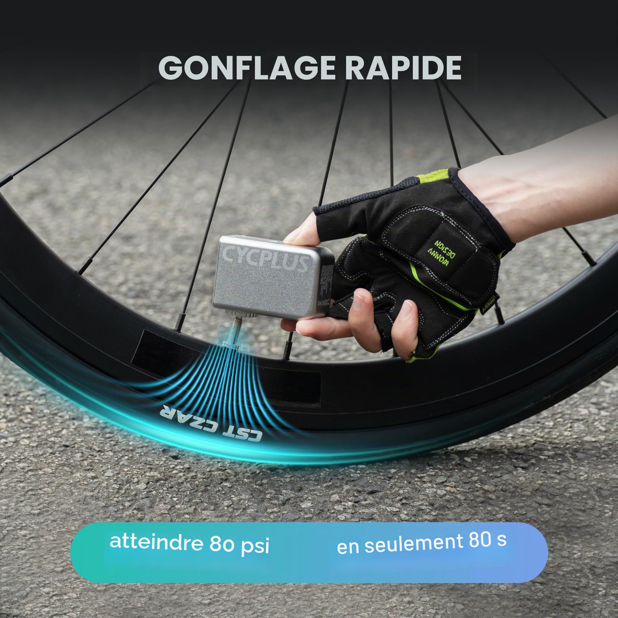 CYCPLUS Petite pompe à vélo portable ultra mini 100 PSI - Batterie rechargeable de type C - Sans affichage de pression - Lauréat du prix EUROBIKE 2023
