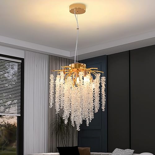 Miniatura 207 de Candelabro moderno de ramas de árbol de cristal, color negro, 40 pulgadas, Art Deco Rectángulo Lineal con gotas de lluvia para interiores, comedor