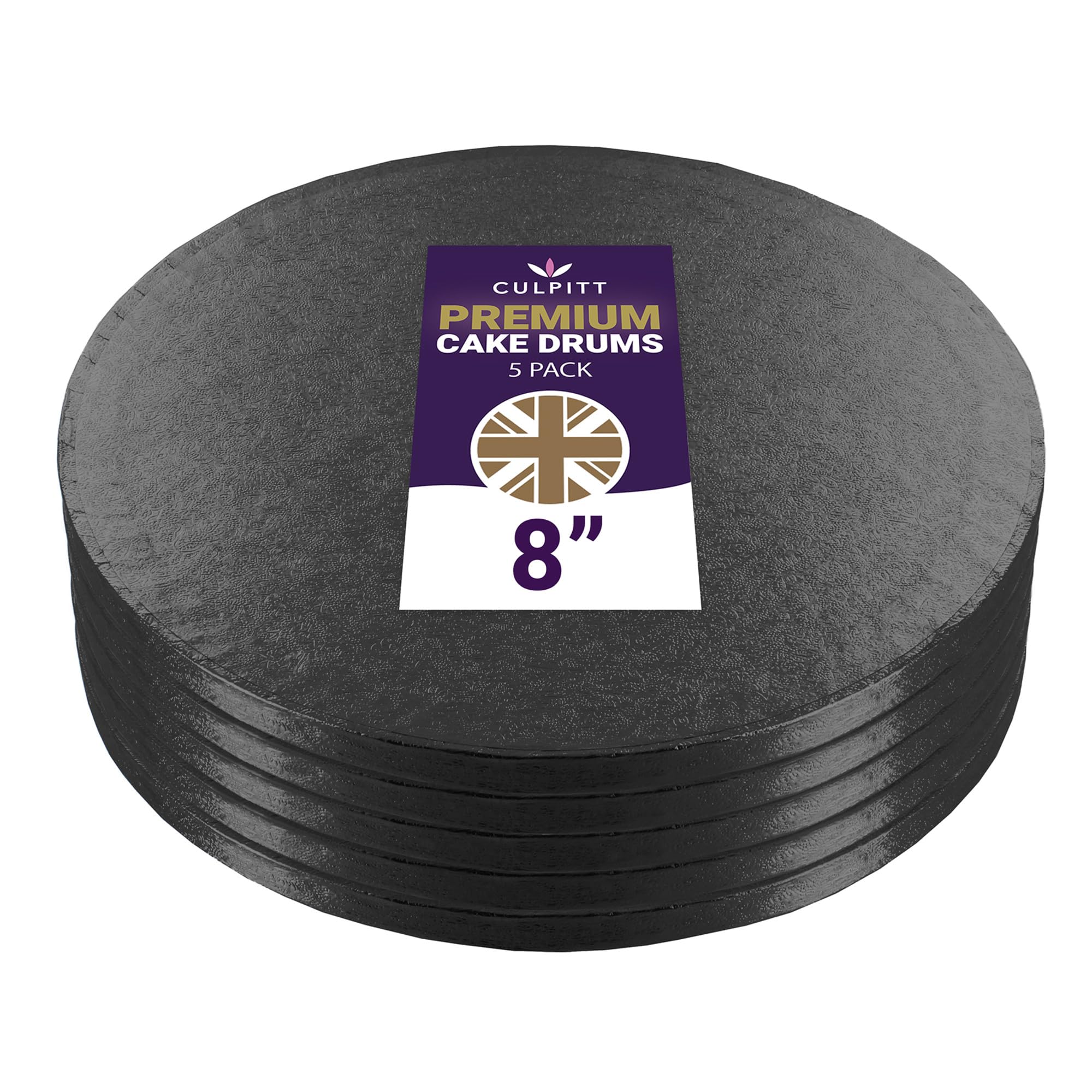 Culpitt Black 8" Premium Cake Boards | 5 Pack | Round Cake Drums For Tray Bakes, Cakes, And Cupcake Displays, 12Mm Thick, Made In Uk | Pack Of 5
