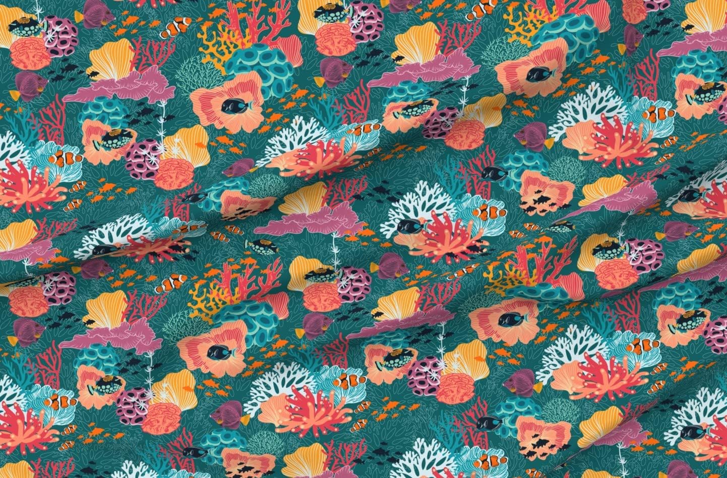 Spoonflower Fabric - Coral Reef Restoration Fish Colorful Summer Tropical Sea Ocean Printed on Organic Cotton Sateen Fabric by The Yard - Sewing Quilting Apparel Home Decor
