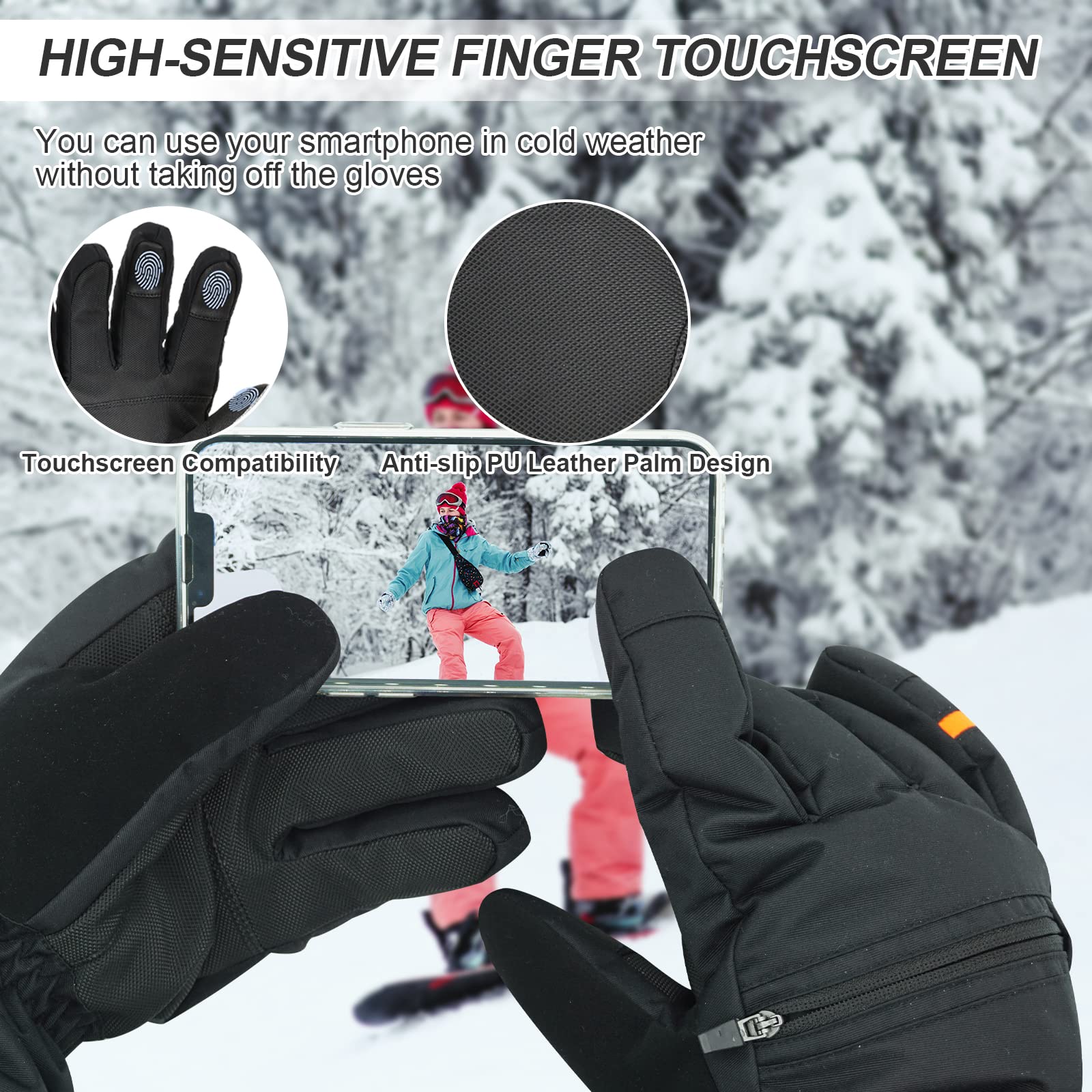 Vihir Guanti da Sci, Guanti da Snowboard Impermeabili Touchscreen 3M Thinsulate, Guanti Caldi da Ciclismo Invernali per Uomo Donna, Guanti Antiscivolo per Sci, Snowboard, Ciclismo, Arrampicata