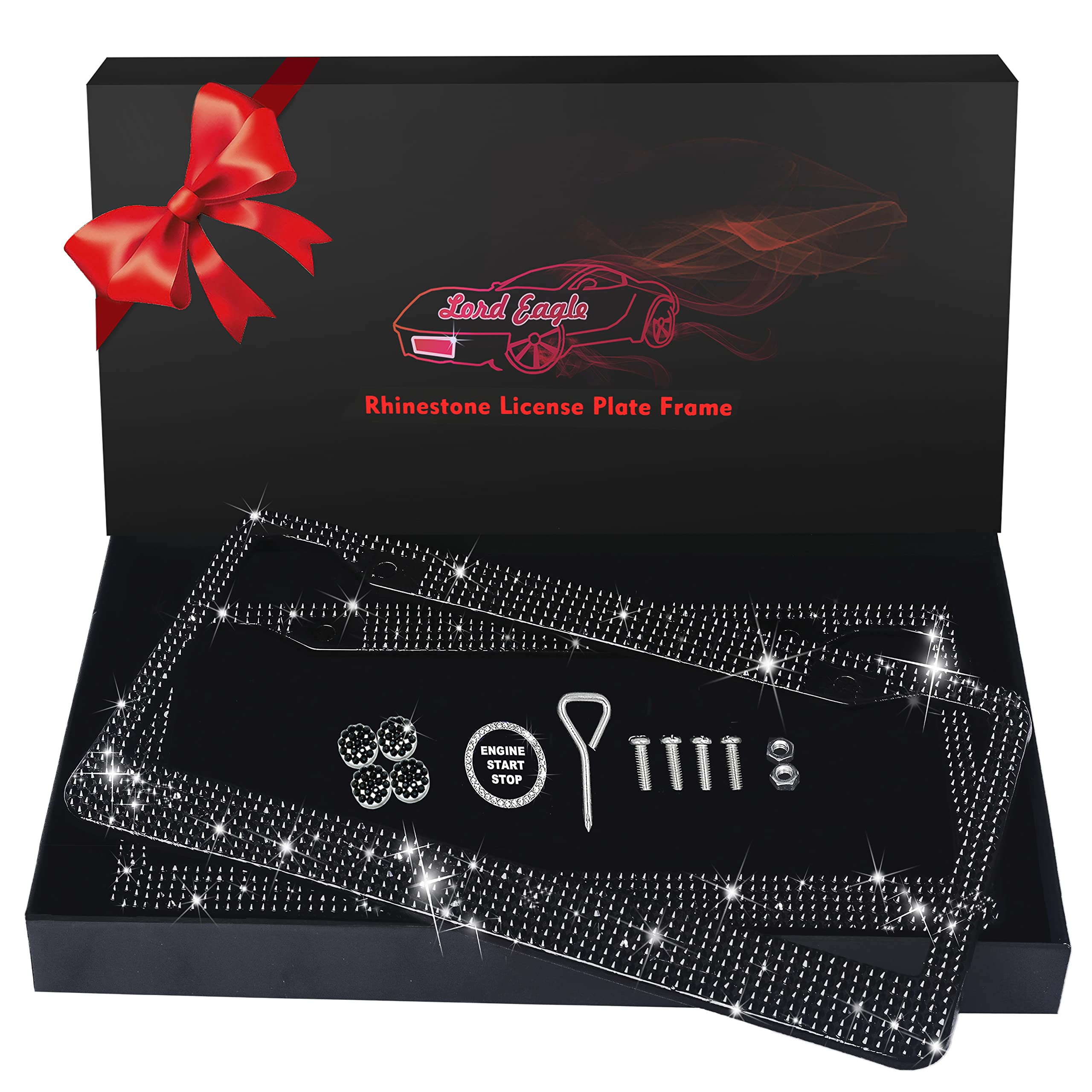 Photo 1 of Lord Eagle License Plate Frame, 2 Pack Rhinestone License Plate Frames with GiftBox and 7 Shiny Crystal Rows,Over 1050 pcs 14 Facets SS16 Finest Handcrafted Luxury (Black01 Rhinestones)