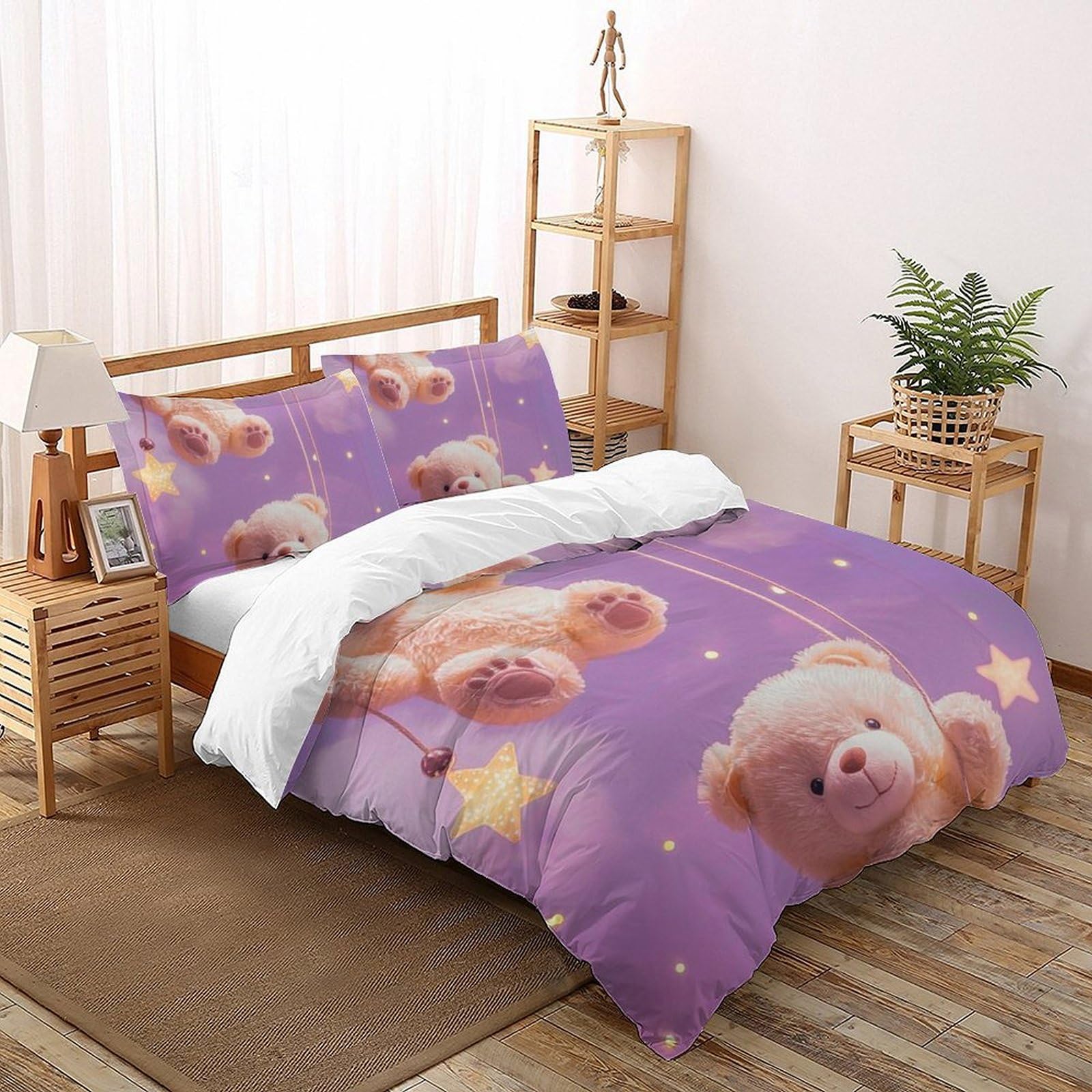 Housse de couette Super King avec 2 taies d'oreiller motif ours imprimé 3D en microfibre 260x220
