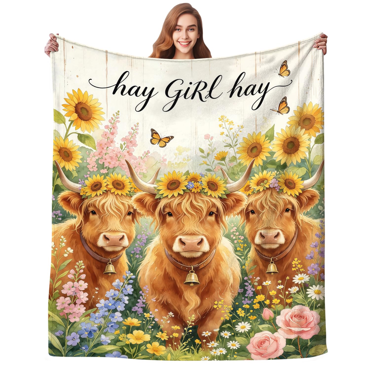 Magazasi Highland Cow Blanket Floral Highland Cow Throw Blanket Cows Lovers Gifts Birthday Decor for Adults Sofa Couch Bed 50"X40"INCH