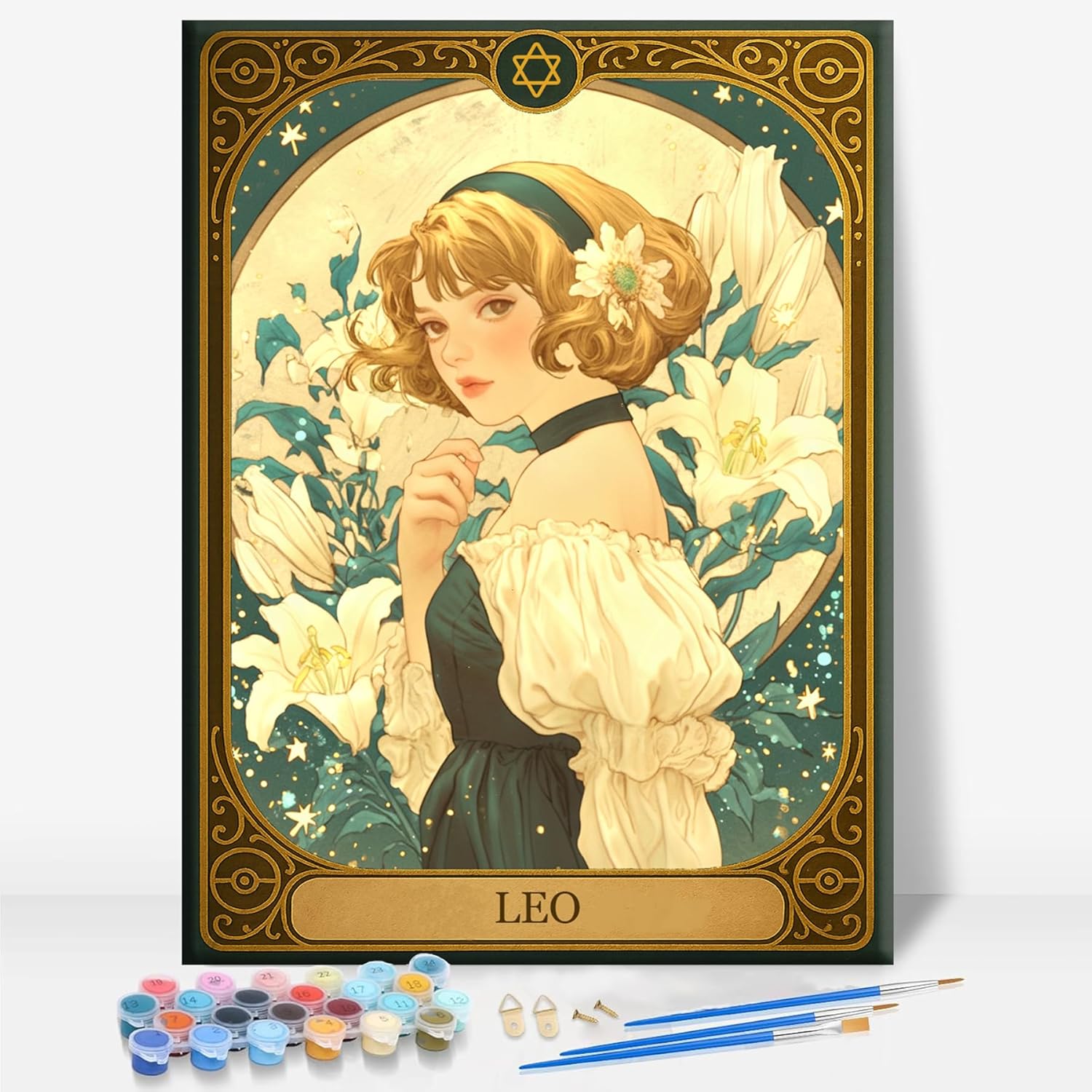 Aeontinity Libra Tarot Card Zodiac Signs Framed Canvas DIY Paint by Numbers Kit Bar Cafe Cave Home Room Wall Bathroom Porch Patio Decor Gift, 16 x 12 Inch