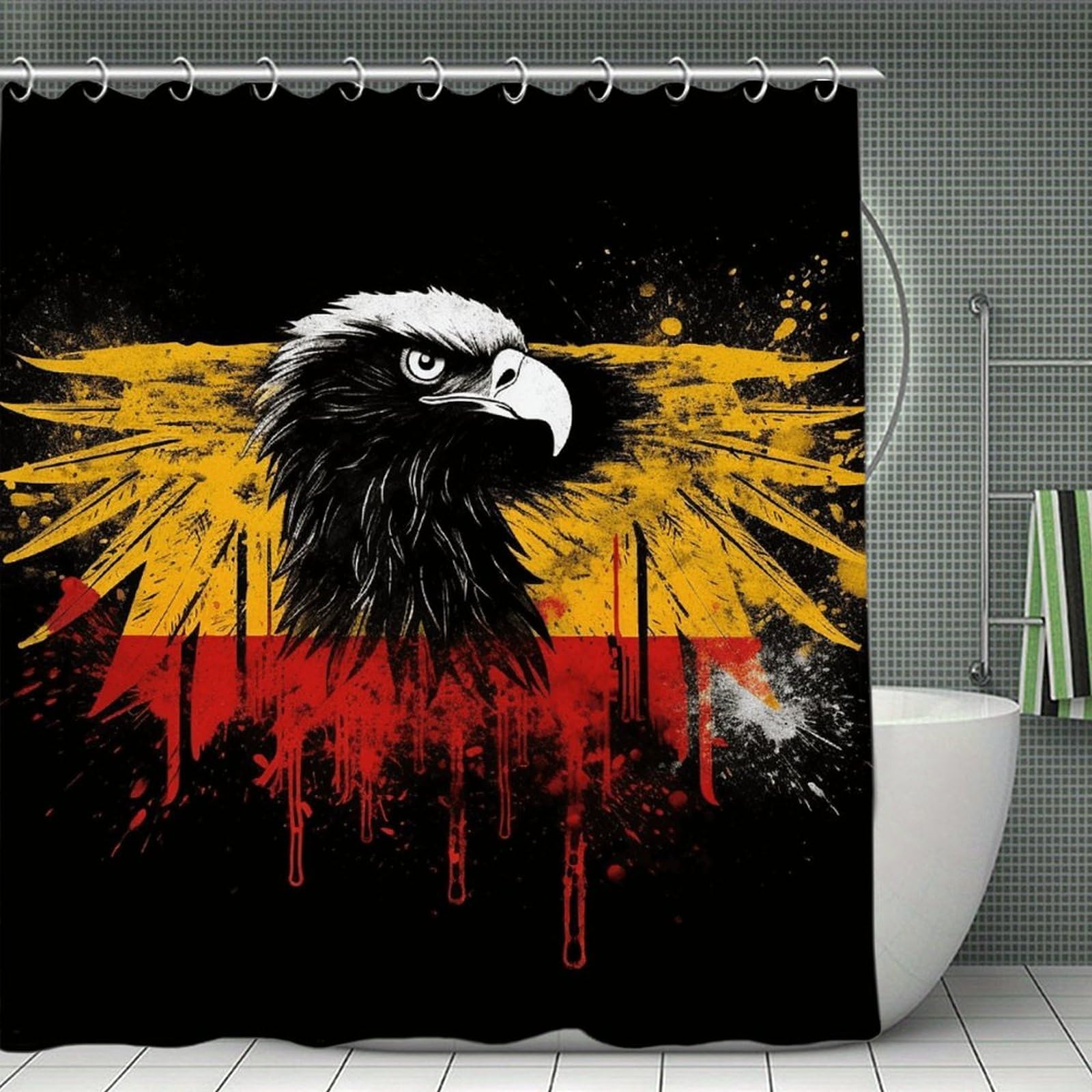 QMNLKH Germany Flag Eagle Shower Curtain with Hooks, Waterproof Bath Curtains for Bathroom, Lightweight Bath Curtains Liner for Hotel, Personalized Bath Curtain for Spa, 70.8 Inch