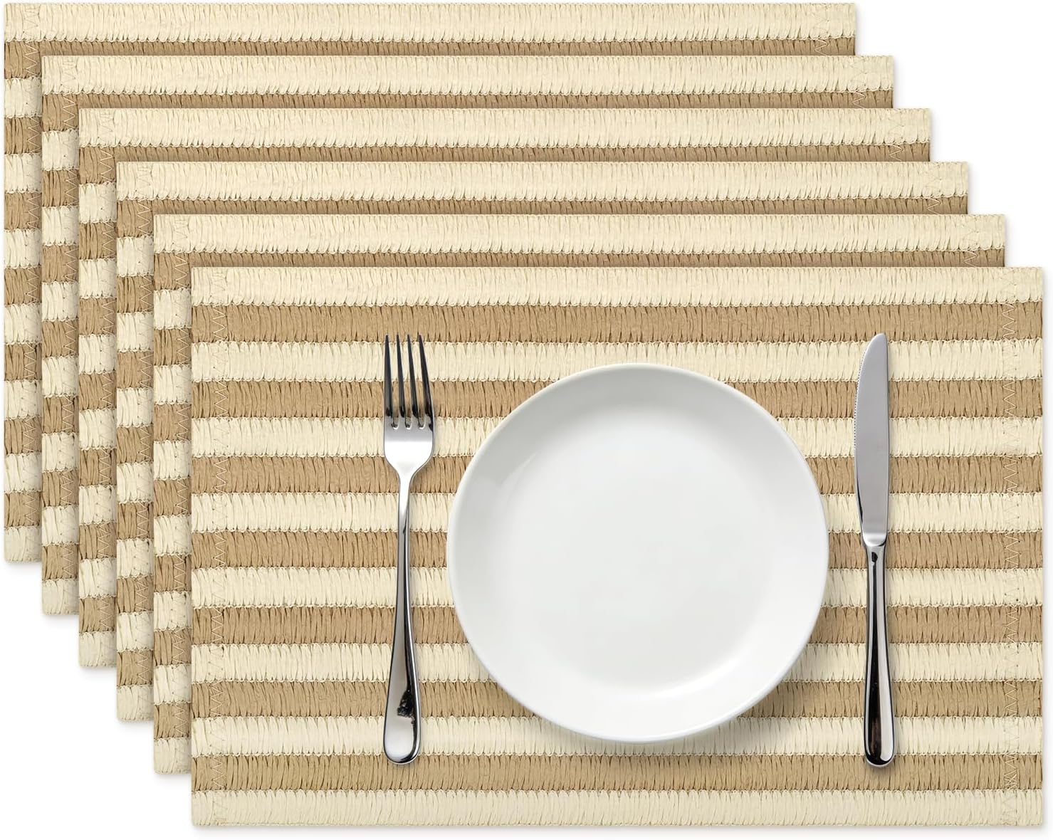 fanquare Red Rectangle Braided Placemats Set of 6, 12" x 18" Boho Woven Table Mats Scalloped Non-Slip Paper Mat for Dining Kitchen Decor