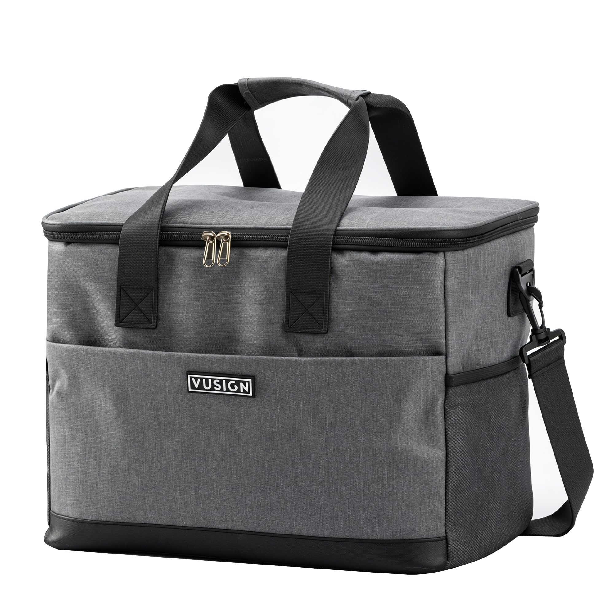 VUSIGN Large Insulated Lunch Bag 30L, Foldable Cool Bag for Food & Drinks, Waterproof Soft Cooler with Shoulder Strap, Reusable Picnic Bag for Shopping, Car Travel & Family Use (Grey)
