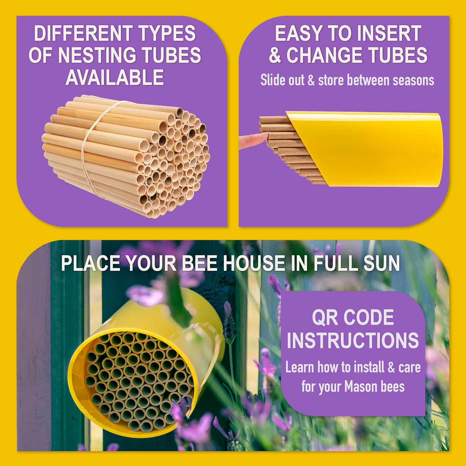 Rivajam Color Splash Mason Bee House - Vibrant & Strong Waterproof Bee Hotel & Insect Habitat - Mason Bee Tubes Filled Bee Houses for The Garden - Pollinator House Bug Hotel Gardening Gifts