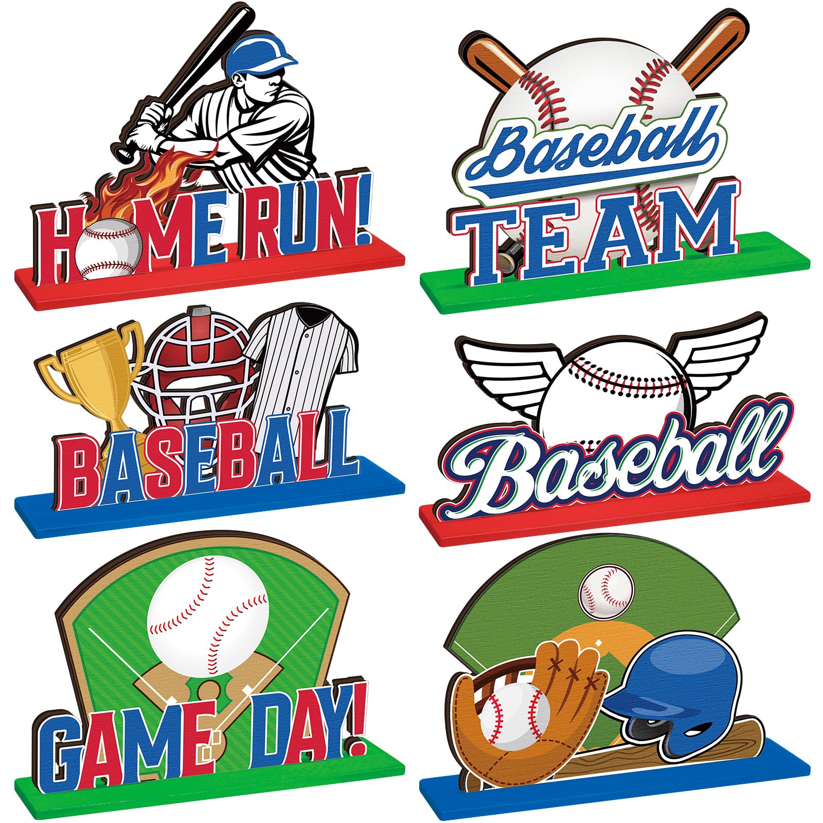 6 Pcs Baseball Party Decorations Baseball Centerpieces for Sport Themed Tables Wooden Birthday Decoration Table Toppers Display Sign for Boys Sports