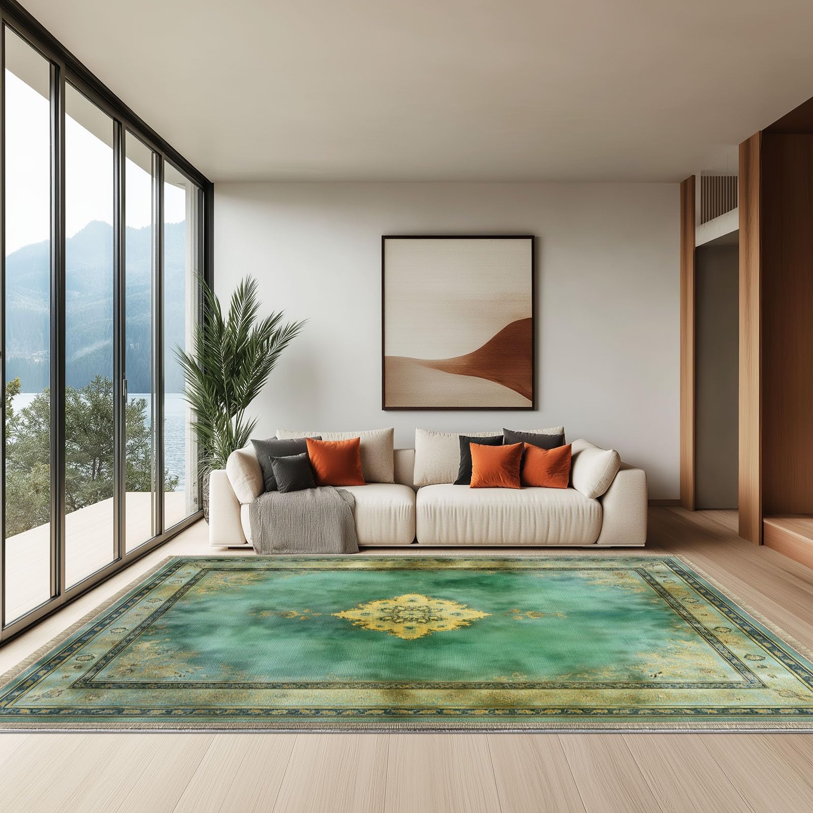 Tapis Moelleux de Salon Moelleux Rétro Ethnique Floral Adaptés à la Chambre à Coucher des Enfants décor à la Maison de la Chambre à Coucher décoration intérieure Tapis - Vert sauge 120 x 180cm