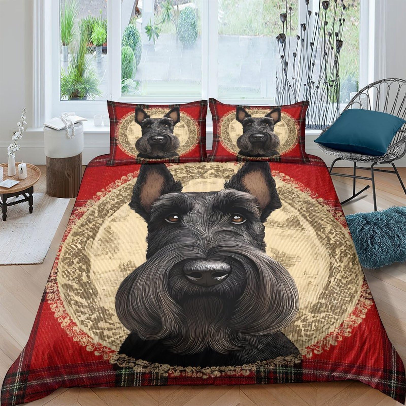 Ctjqhvkz Style-4 3D Printed Black Schnauzer Fitted Sheet Microfiber Red Vintage Art Mattress Cover Anti-Slip Machine Washable For Bedroom Guest Room Single（135X200cm）