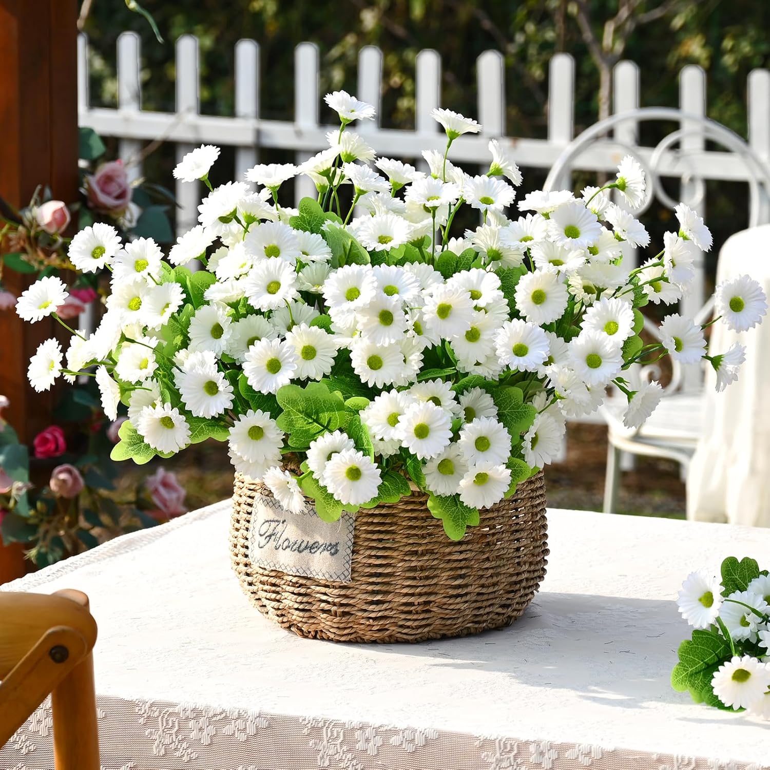 Waipfaru Artificial Flowers for Outdoors Faux Plants, UV Resistant Artificial Outdoor Flowers, White Silk Daisy Realistic Fake Mums Flower for Front Porch Spring Home Planter Patio Decor, 12 Bundles