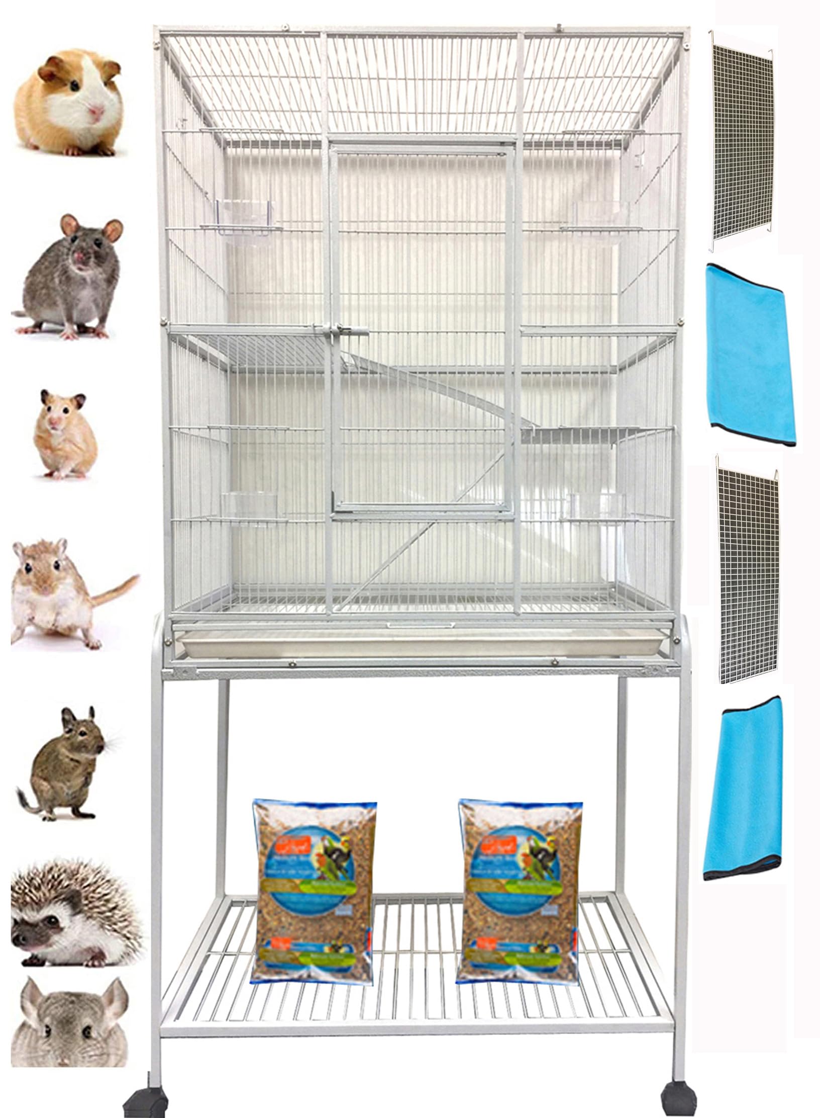 54" Large Wrought Iron Chew Proof 4-Level Tight 1/2-inch Wire Spacing Ferret Chinchilla Sugar Glider Rats Mices Rabbit Squirrel Hamster Cage with