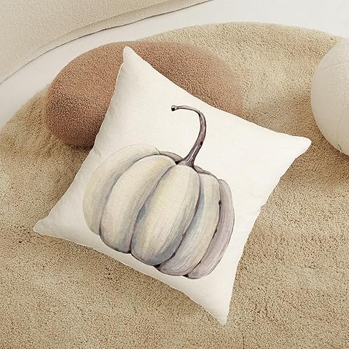 Miniatura 5 de Juego de 2 fundas de almohada de calabaza blanca de 18 x 18 pulgadas, fundas de almohada de calabazas para exteriores, color verde azulado, gris,