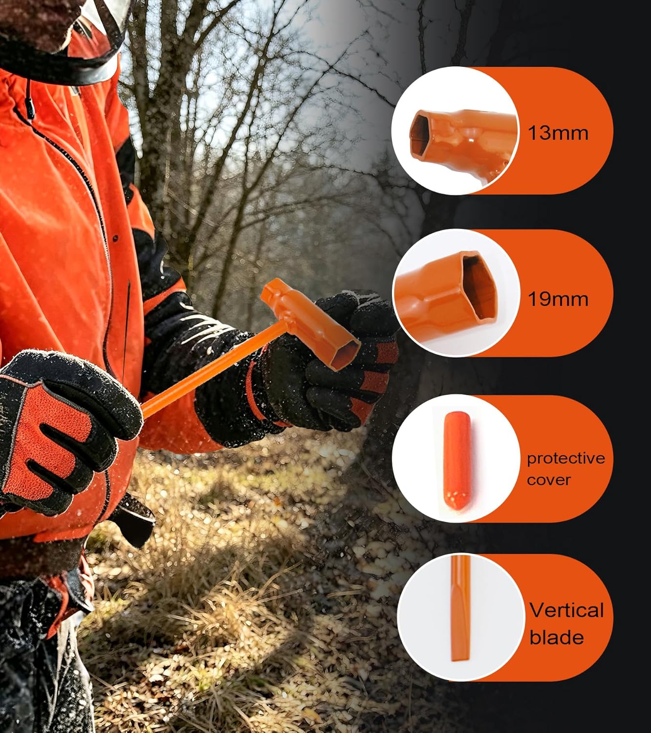 Chainsaw Wrench, 6 Pack Orange Chainsaw Tool Compatible with Stihl Husqvarna, Chain Saw Scrench, 13 by 19mm 1/2x3/4 T-Wrench Spanner Tool