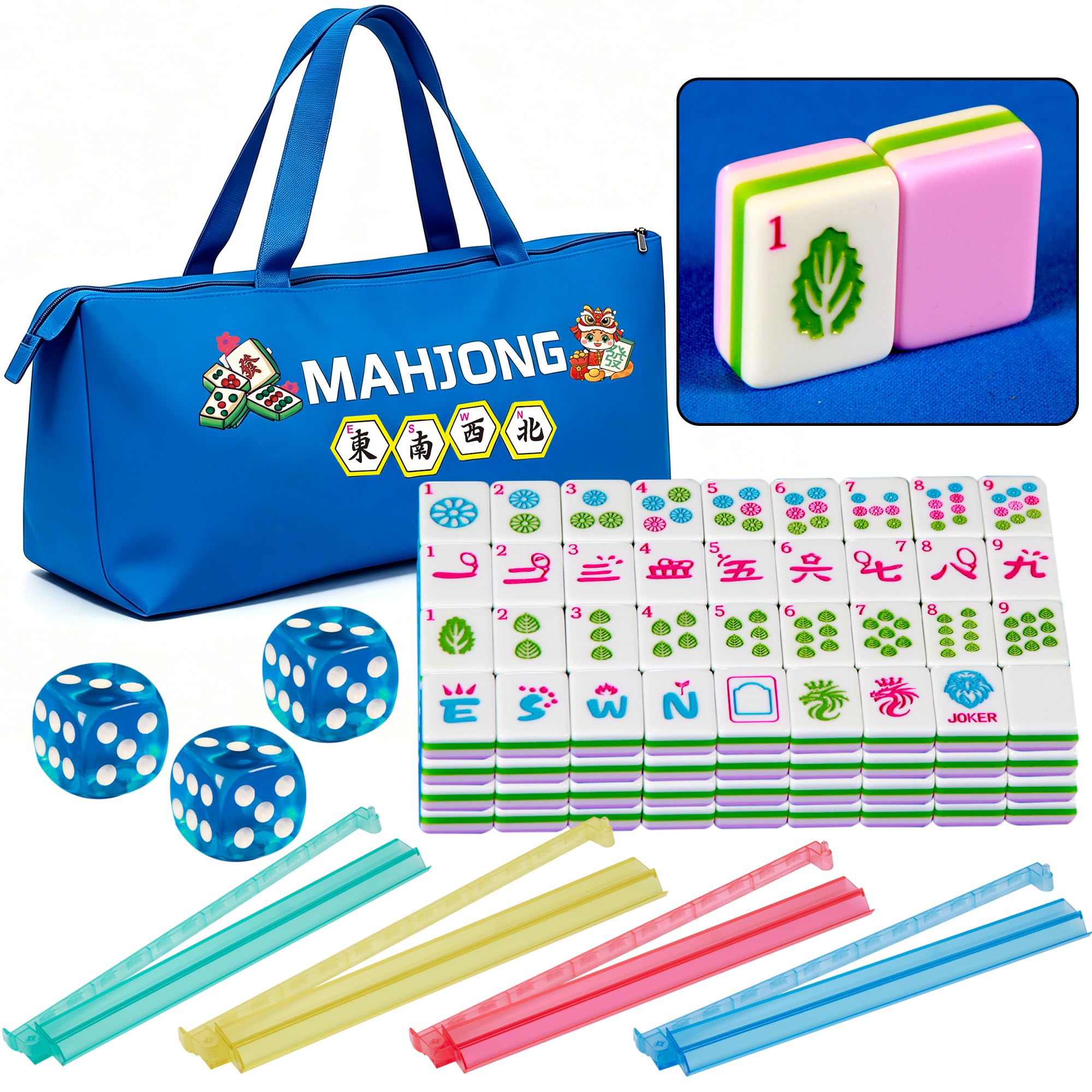 Set di piastrelle Mahjong a 4 strati rosa, 3 cm, set di piastrelle Mahjong americano