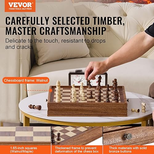 Miniatura 2 de VEVOR Juego de Ajedrez de Madera Maciza, Juego de Ajedrez y Damas 2 en 1 de 15 pulgadas, Juegos de Mesa de Ajedrez con Cajón de Almacenamiento y