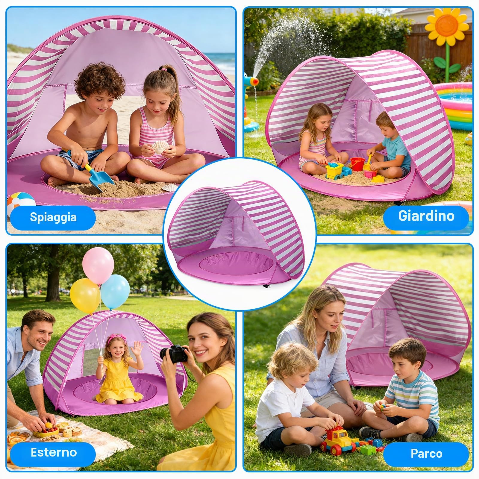 Tenda da Spiaggia Bambini, Tenda Istantanea Portatile, UPF 50+Tenda Spiaggia per 1-3 Persone, per Vacanza in Spiaggia Campeggio Viaggi - Rosa