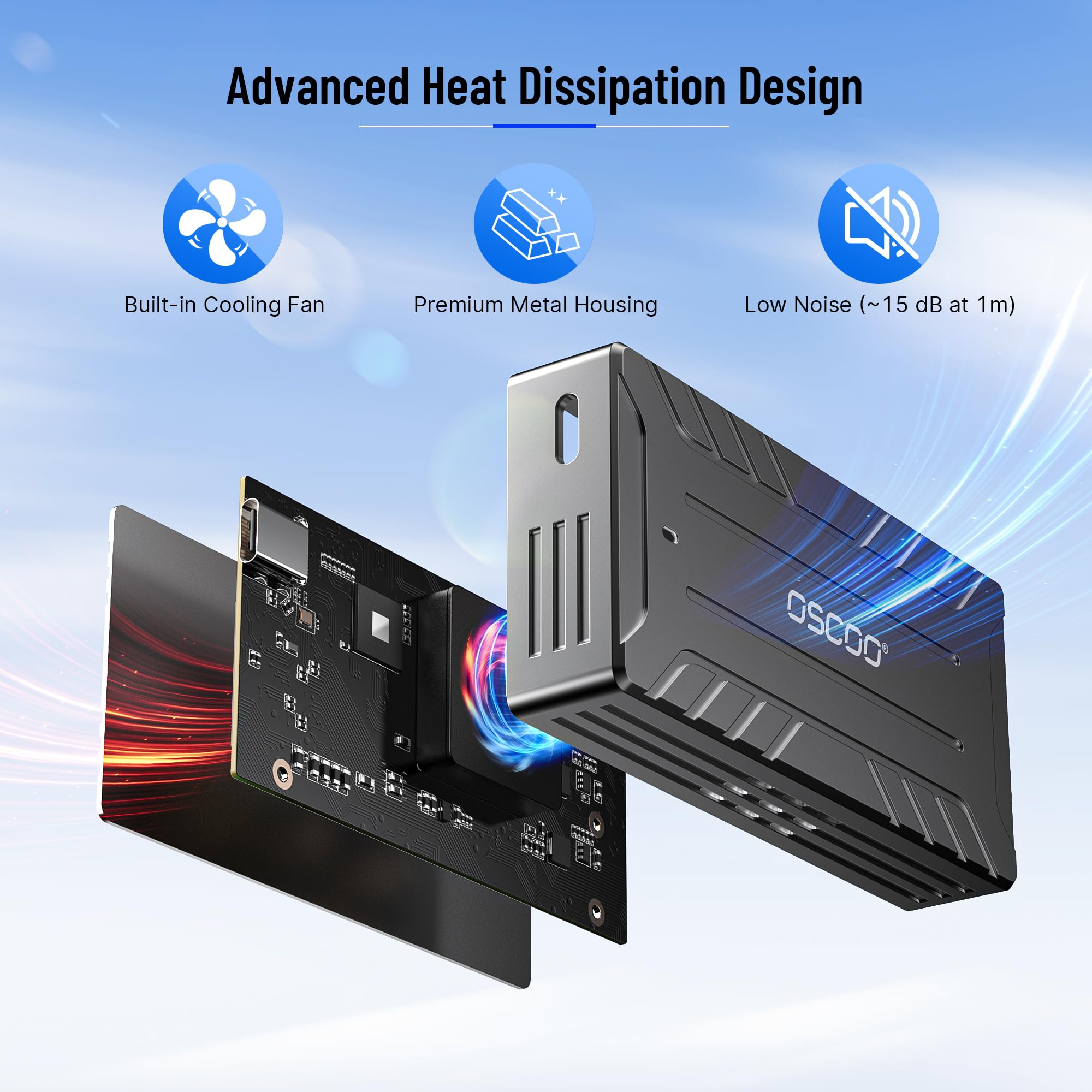 Carcasa M.2 NVMe 40Gbps con Ventilador Activo Thunderbolt 4 | Para M2 2242 2260 2280, NVMe con ventilador de refrigeración integrado, compatible Pro/Max, MacBook,PC,Windows