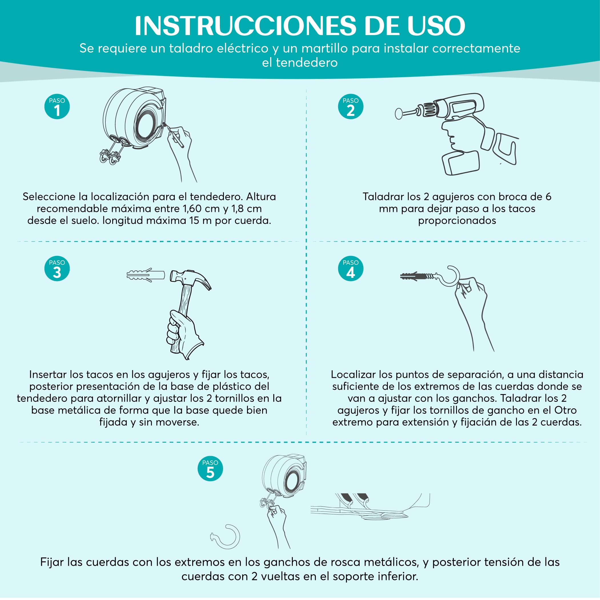 FOCARIS Home Tendedero Extensible Pared Tendedero 30 Metros + 30 kg máx. repartidos en 2 Cuerdas Alta Capacidad secador Ropa Fácil instalación Kit instalación Completo Packaging presentación Regalo