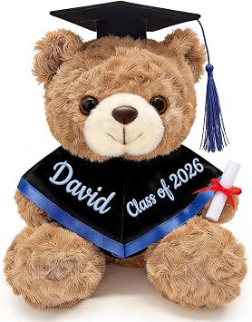 Personalized Graduation Teddy Bear Gift, Custom Name Graduation Bear with Grad Cap Gown and Hand Letter, 10 Inch Brown Teddy Bears Stuffed Animal for Primary High School College Graduates