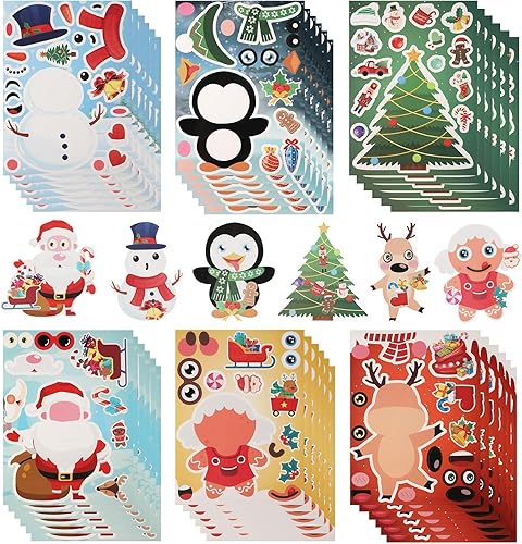 36 hojas de calcomanías de Navidad para niños, autoadhesivas, de Papá Noel, impermeables, para álbumes de recortes, para manualidades, fiestas,
