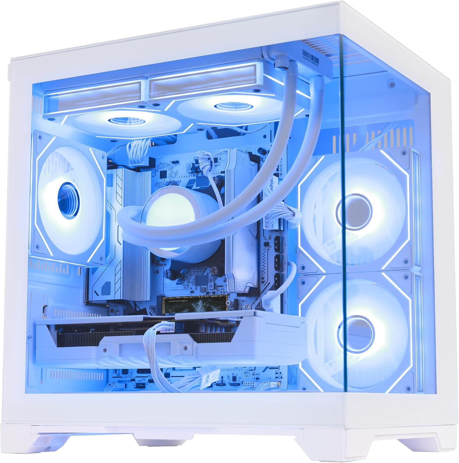 Gaming PC Desktop, AMD Ryzen 5 9600X, Radeon RX 9060 XT 16GB, 32GB DDR5 6000MHz RAM, 1TB PCIe SSD, 650W PSU, Windows 11, Prebuilt Computer, 240mm AIO Liquid Cooled & RGB Fans, White