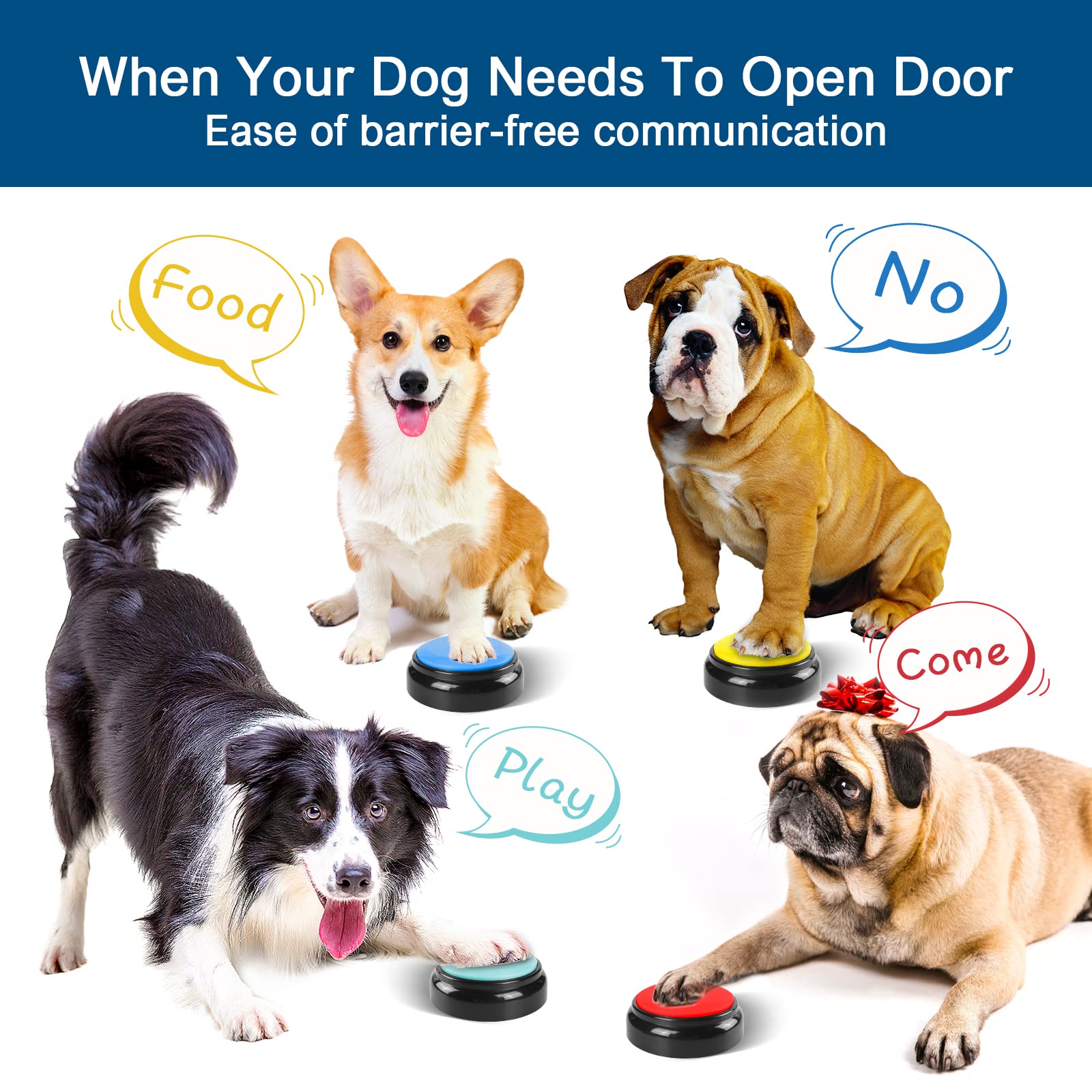 BEAN LIEVE Lot de 4 Boutons enregistrables pour Chien pour la Communication et l'entraînement, Buzzer de Commande pour Animaux de Compagnie avec 16 Autocollants gratuits
