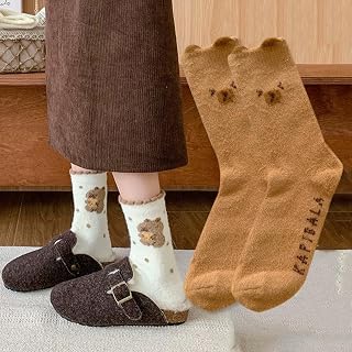 1pair Winter Capybara Plush Socks Soft Thermal Warm Mid Calf Socks Winter Thickened Sleeping stocking for Women Home,27cm