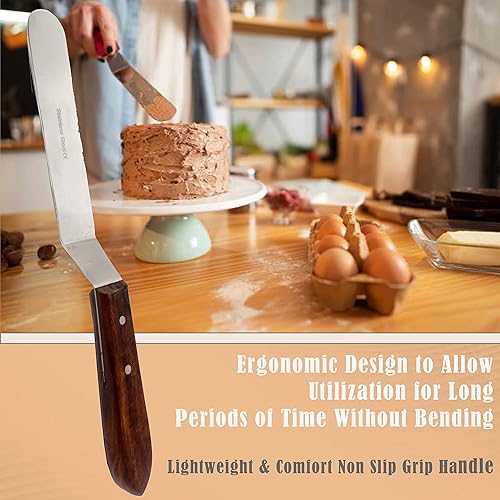 Miniatura 6 de A2Z - Espátula de glaseado de acero inoxidable de calidad profesional, para decoración de tartas, hoja flexible resistente, mango de madera para un