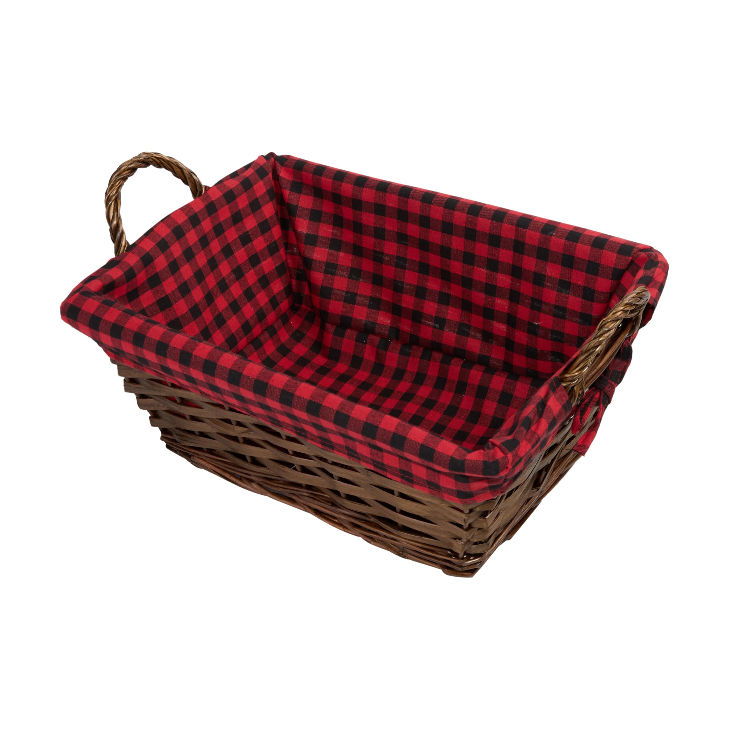 Wickerfield Wicker Basket with Plaid Liner and Handles for Home Storage Collection Gift Hamper Window Display Decoration (Brown)