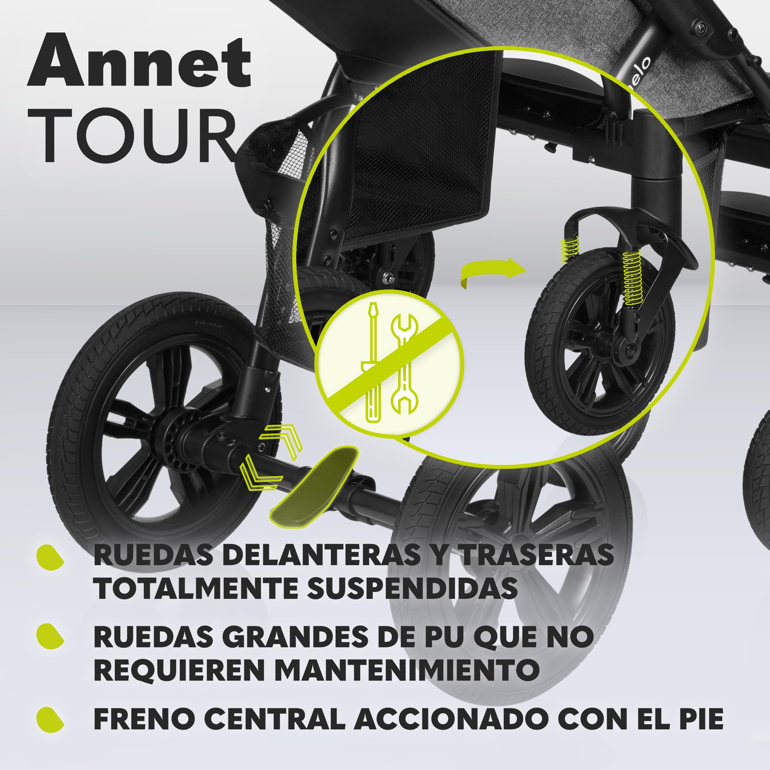 LIONELO Annet Tour Silla de paseo, bebe carro, hasta 22 kg, ajuste del respaldo a la posición tumbada, ruedas sin mantenimiento, capota impermeable XXL, cinturones de 5 puntos (gris)