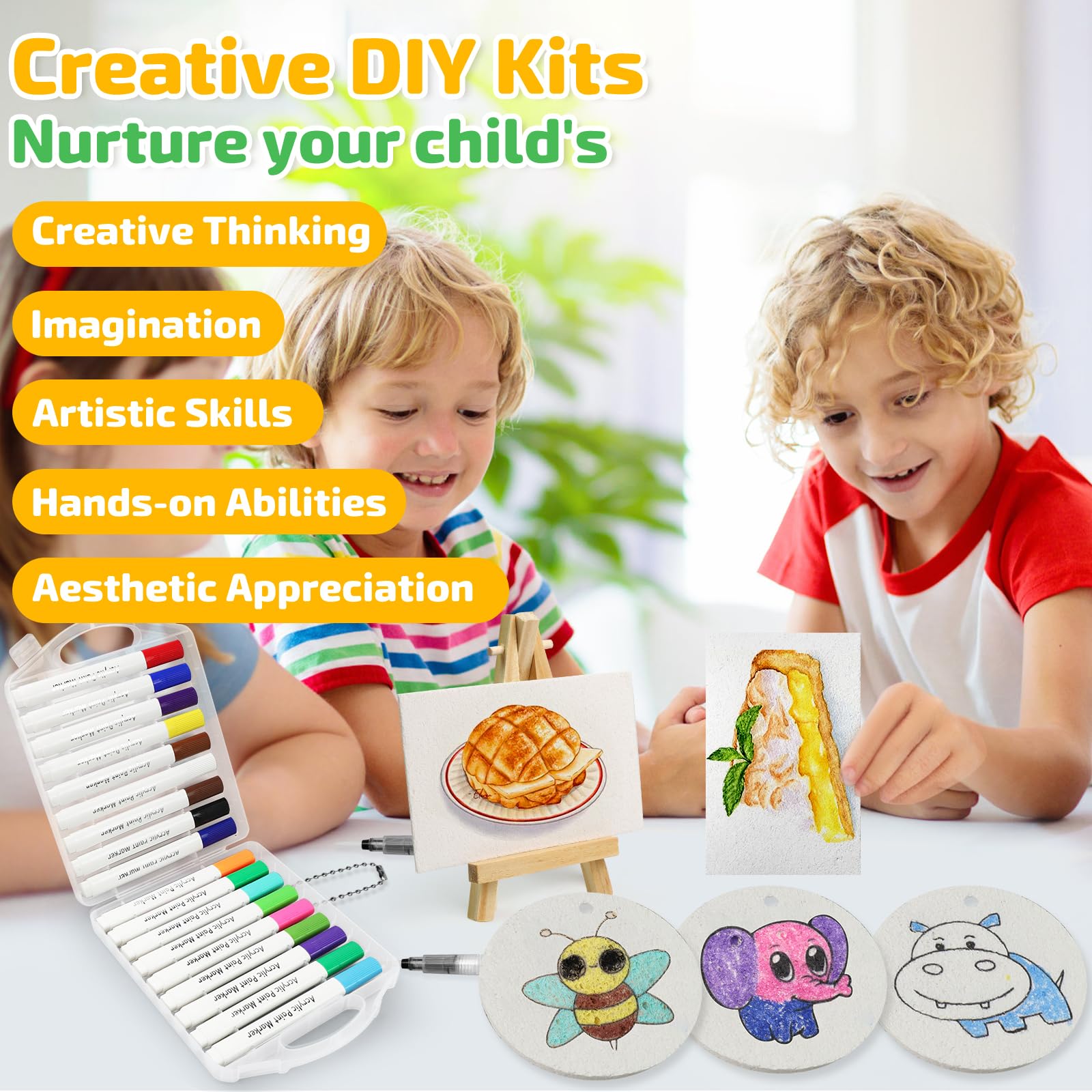 TPTGIAR 3D Magic Puffy Paint - magiczny zestaw do malowania teksturą 3D z 18 kolorowymi długopisami, zestaw do malowania DIY dla dzieci z 3 pędzlami do pisania (mały, średni i duży), 30 naszyjników