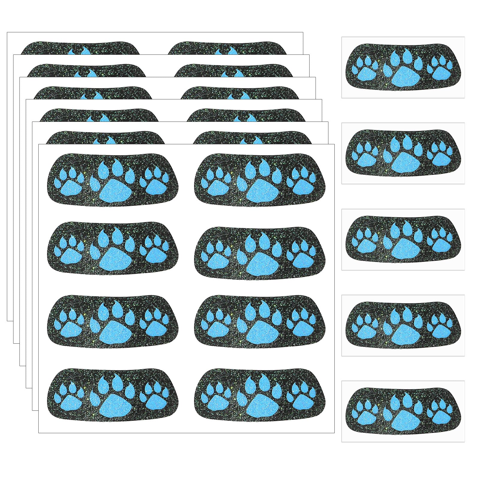 Blulu 24 Pairs Glitter Paw Print Tattoos Eye Black Temporary Tattoo,Blue