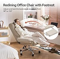 Vista 5 de Silla de oficina EMIAH con reposapiés, silla de cruce con ruedas y brazos abatibles, silla de escritorio reclinable, silla de computadora de cuero