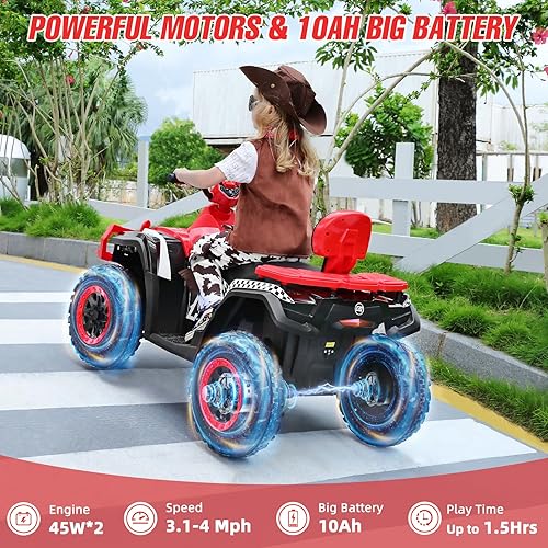 Miniatura 3 de ELEMARA ATV para niños de 2 plazas, vehículo eléctrico de 4 ruedas con batería de 10 AH, 4 mph, 2 puertos de carga, Bluetooth, faros LED, música,
