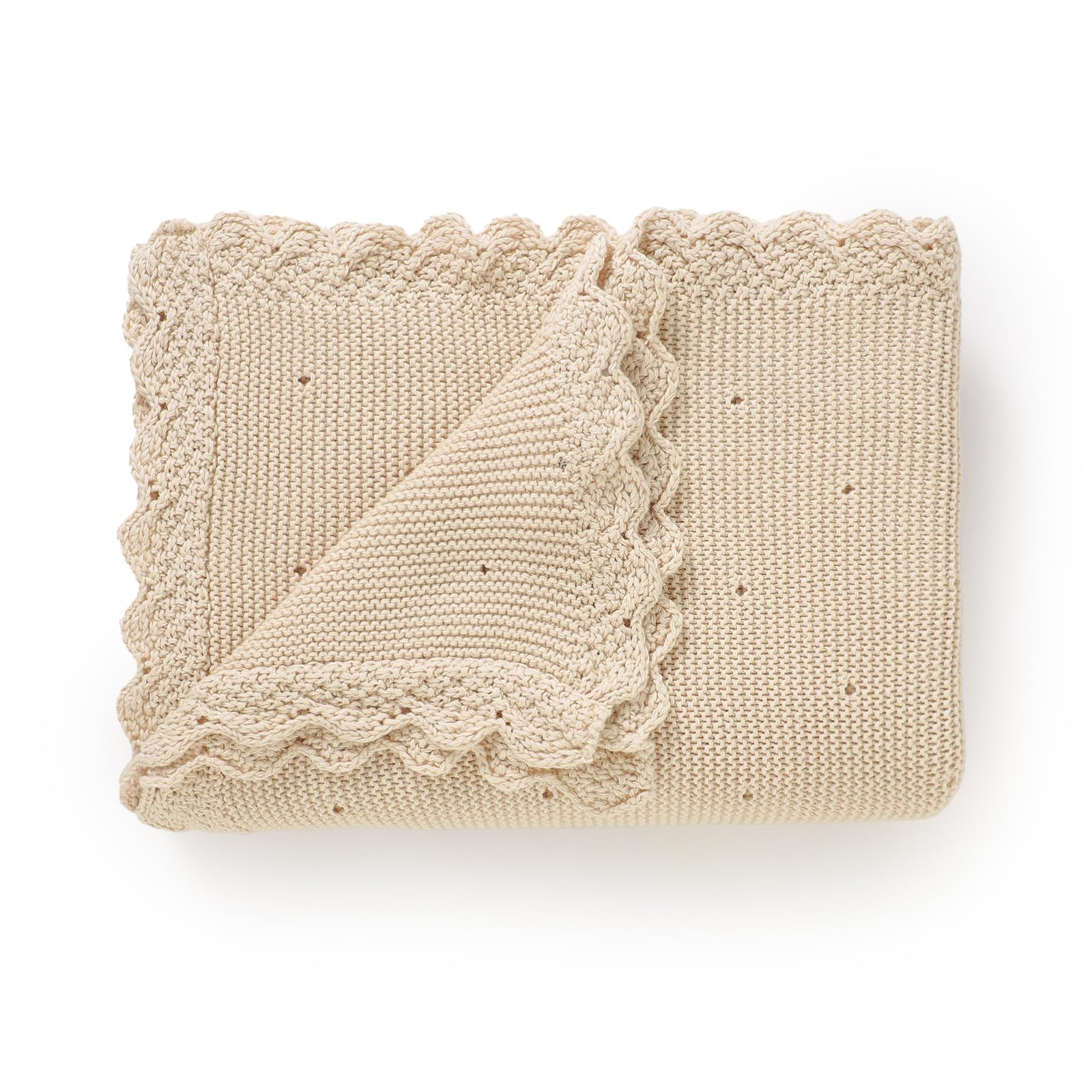 DovFanny Cellular Baby Blanket Cotton Knitted Soft Crochet Blankets for Newborn Boy Girls Toddler 100 * 80 CM Camel
