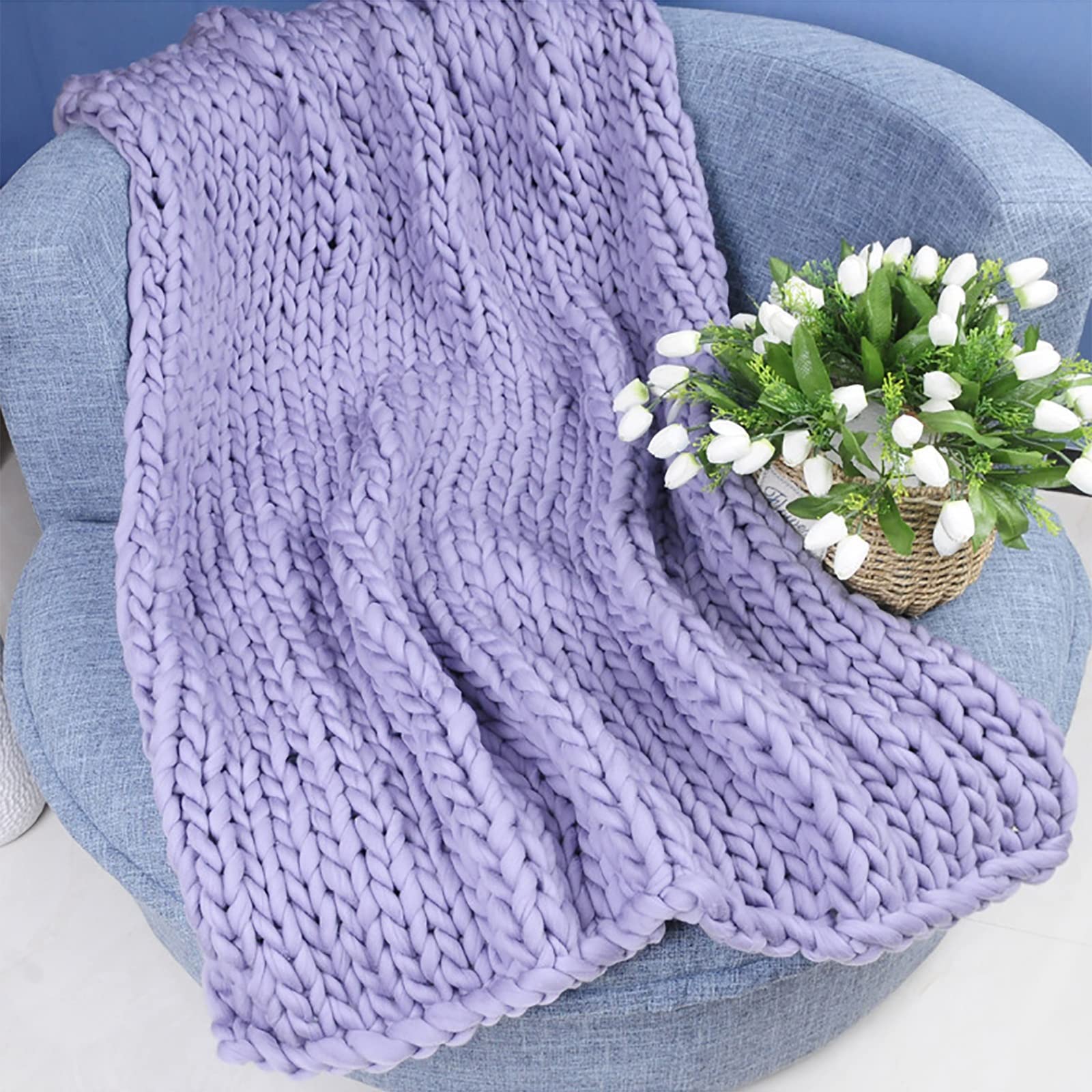 Koc z grubej dzianiny, na krzesło, do spania, gruby, tkany koc, ręcznie wykonany koc z dzianiny, miły w dotyku koc, gruby, tkany warkocz, na sofę lub łóżko, do mieszkania