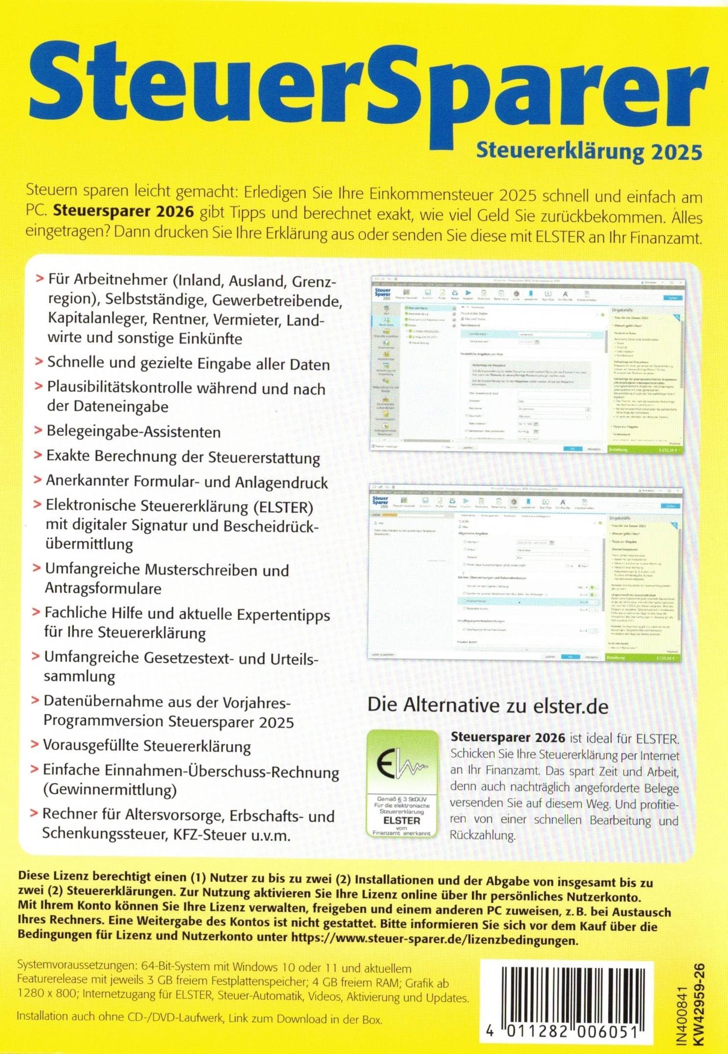 STEUERSPARER 2026 von LIDL für Steuererklärung 2025 am PC ELSTER klar Strukturiertes Steuerprogramm Download Code Inklusive (CD-Rom & Download) Steuersparer *NEU&OVP*